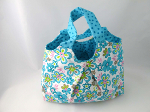 Kinder-Täschli mit Blumen weiss/türkis