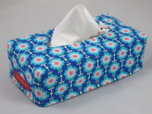 Kosmetiktücherbox - Hülle (blau mit Blumen / türkis)